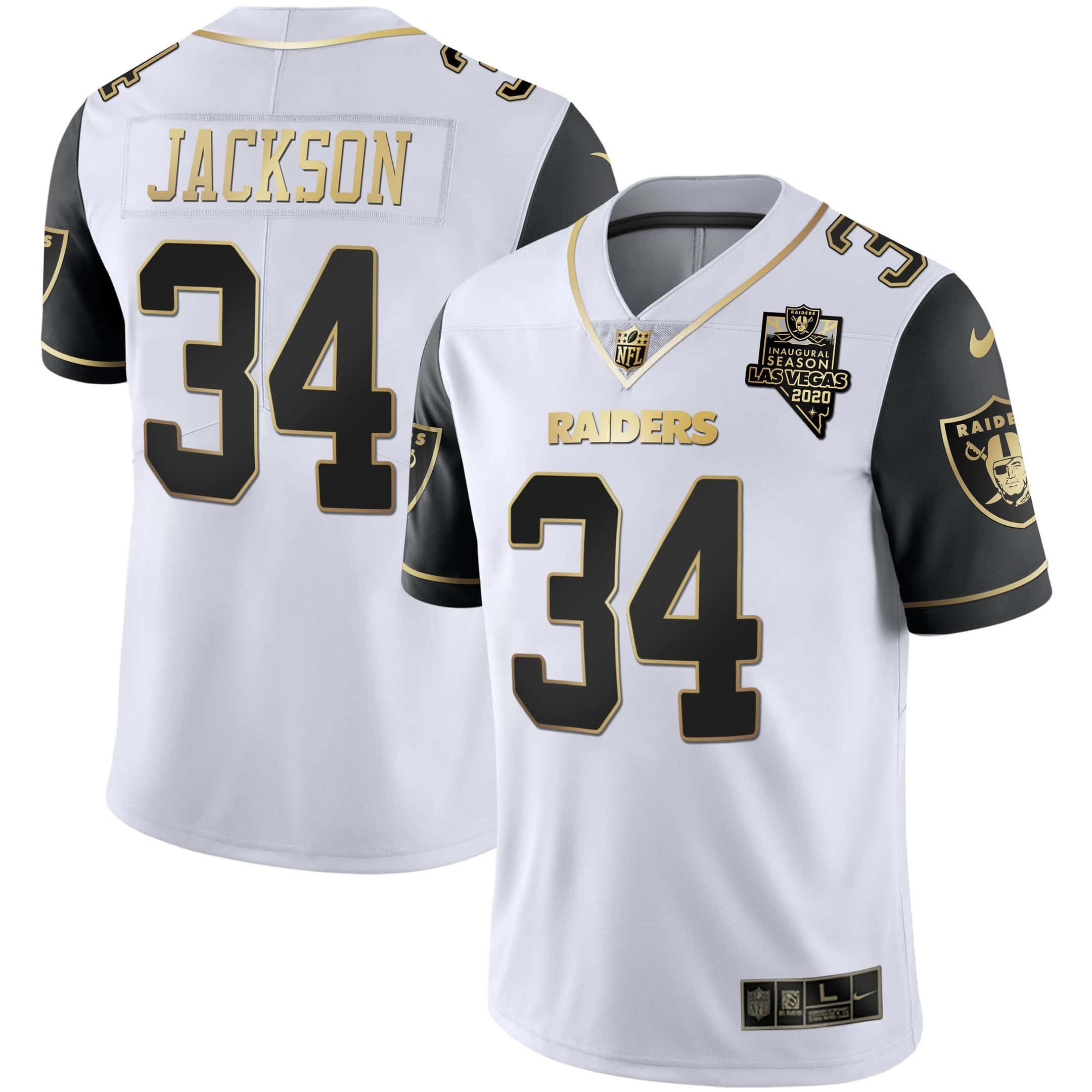 Men Oakland Raiders #34 Jackson 2024 Nike Vapor White Gold & Black Inverted Limited NFL Jersey style 1